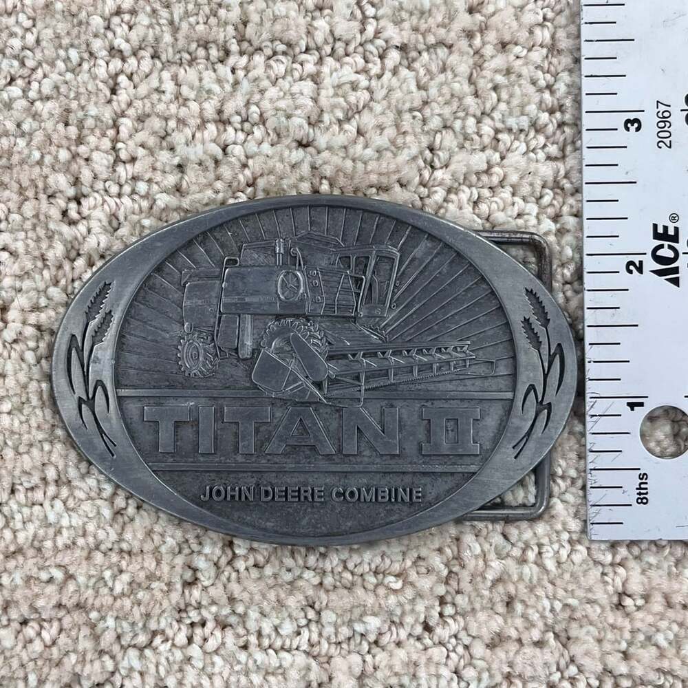 1984 Vintage John Deere Titan II Combine Belt Buckle Pewter
